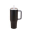 Double Wall Stainless Steel Mug with Handle and Straw-BLACK